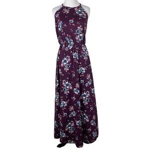 French Grey Floral Print Halter-Style Maxi Dress M Maroon StitchFix